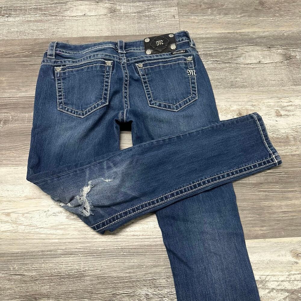 Y2K Miss Me Signature Cuffed Skinny Dark Wash Blue Womens 28 Distressed Jeans